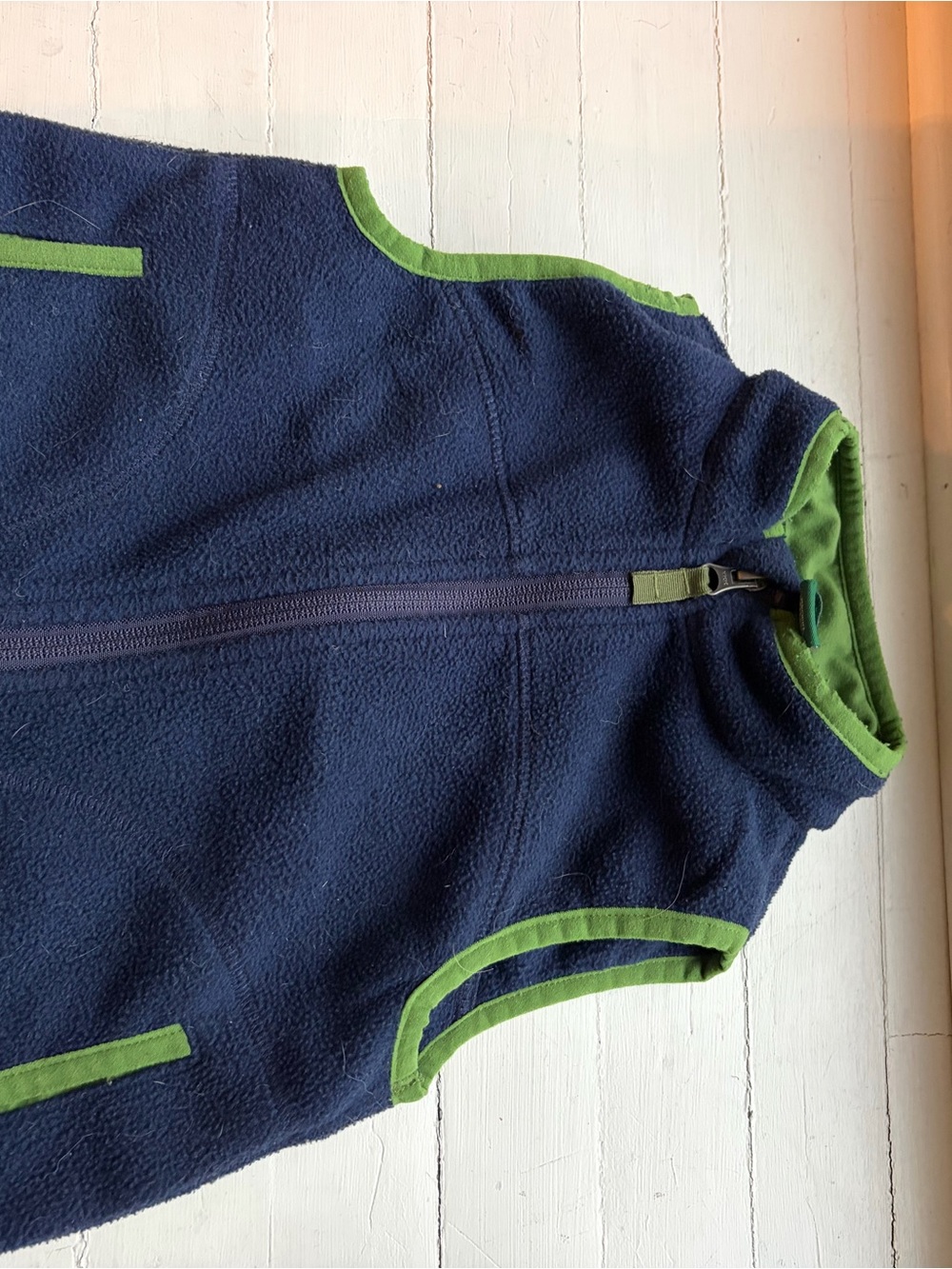 L.L. Bean Navy Fleece Vest with Green Trim
